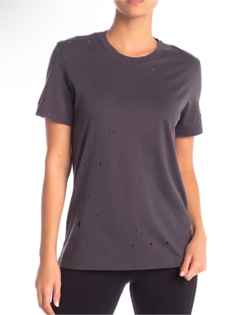 Distressed Alo Crew Neck Tee - Charcoal